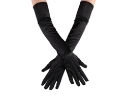 Guantes largos de satén elástico Rebe para mujer, ideales para disfraces, Halloween, festivales y ópera. Color negro.