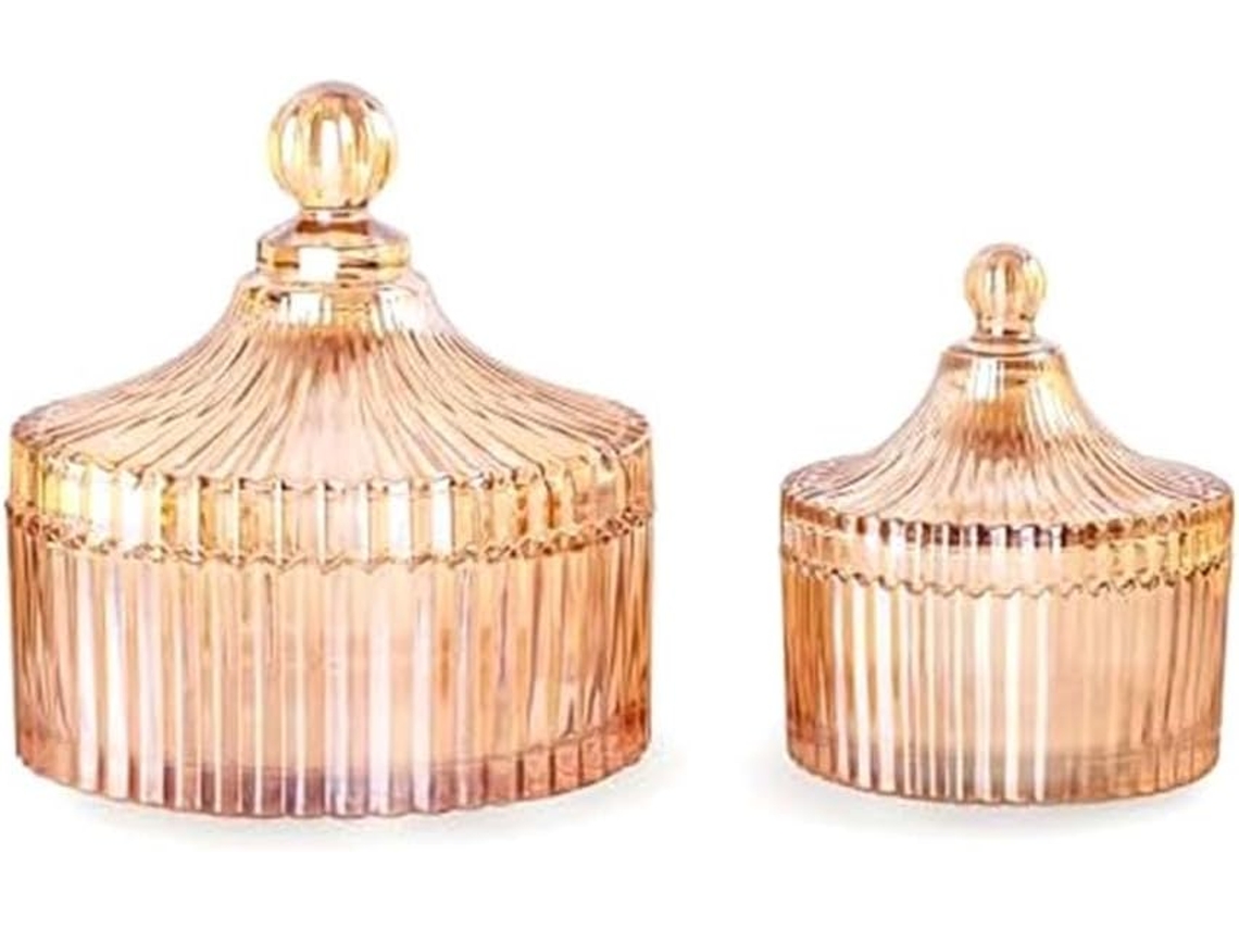 Juego de 2 tarros de cristal decorativos con tapa, tarro de cristal ámbar para hisopos de algodón, ideal para Gokoco