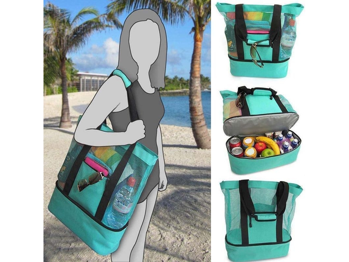 Bolsa De Picnic Para La Playa Con Aislamiento Térmico, Bolsa De Hielo De Doble Malla, Material De Nailon Duradero.