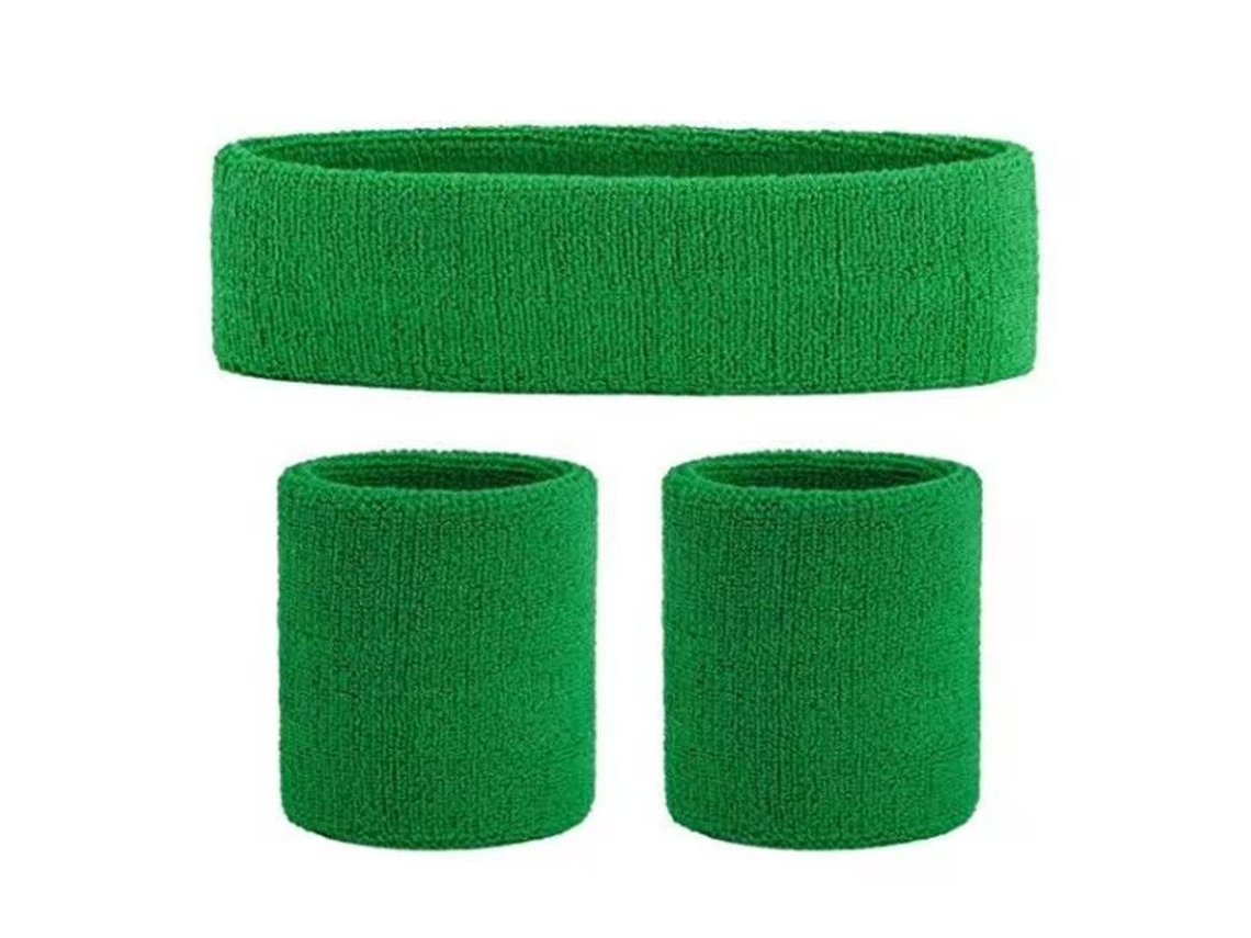 Conjunto de 3 piezas Yuysan en tela de algodón, diadema y muñequeras deportivas, color blanco.
