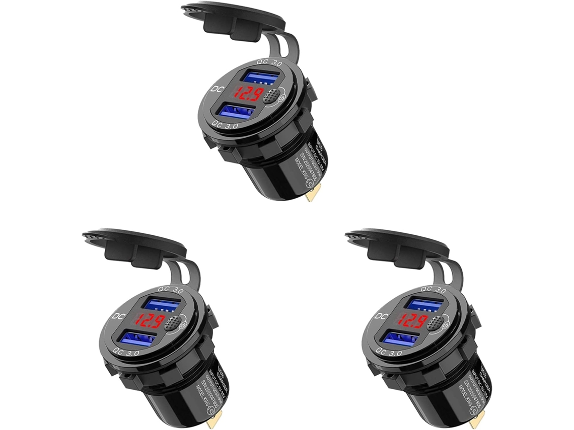 Cargador De Coche 3x Charge 3.0 Dual Usb 12v, Enchufe De Aluminio Con Botón De Conmutación Y