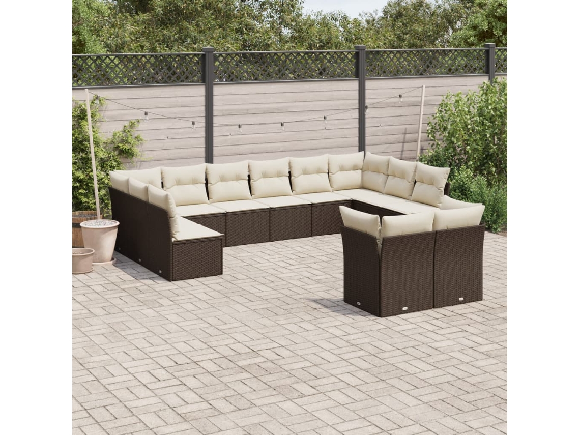 Conjunto de sofá de jardín de 12 piezas con cojines de mimbre marrón, Dkd Home Decor