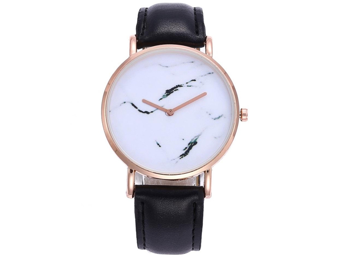 Reloj De Cuarzo Unisex Con Dial De Patrón Marmol Y Correa De Cuero Negro Zhoulianfa