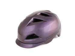 Casco de motocicleta abierto ideal para uso al aire libre y todoterreno, en color morado vibrante con luz trasera, talla única.