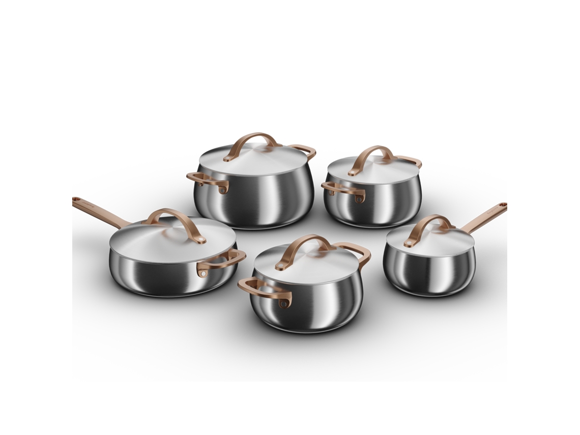 Batería de cocina Berghoff Home de 10 piezas, acero inoxidable en oro rosa, compatible con inducción