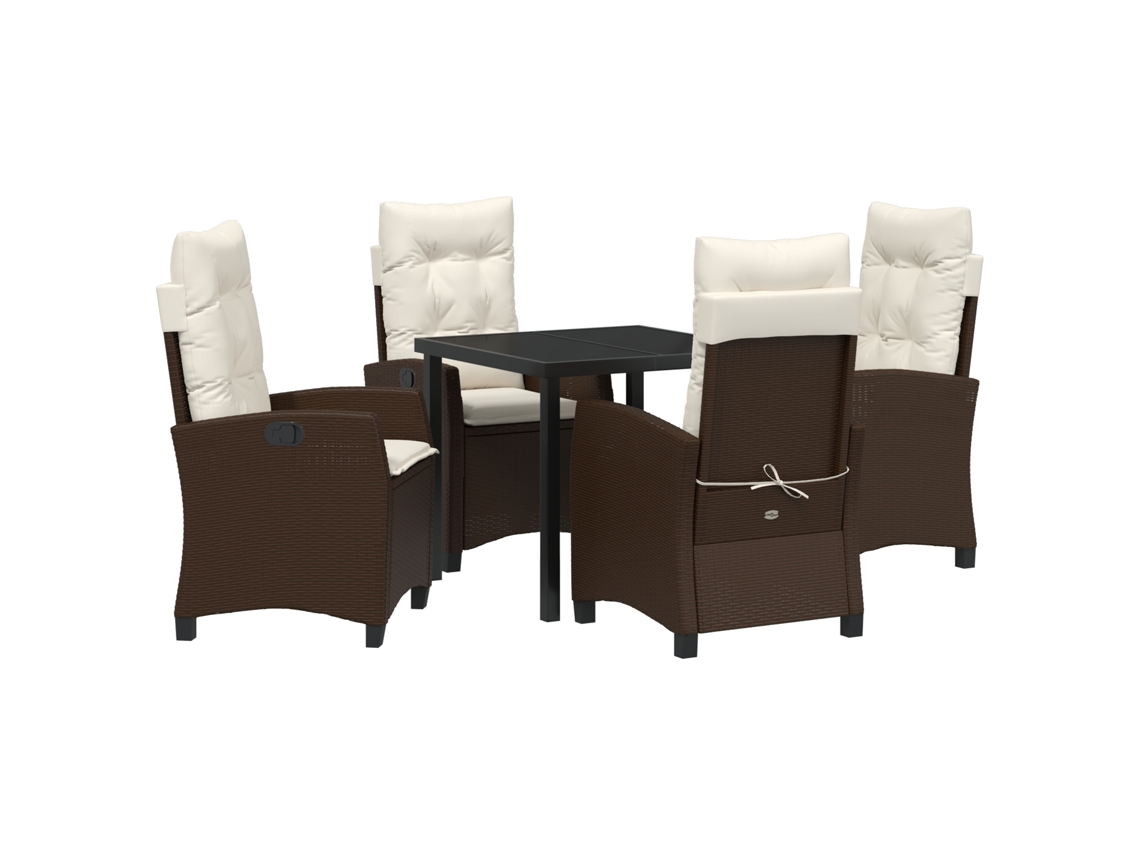 Conjunto de comedor de jardín Vidaxl de 5 piezas con cojines en ratán polimérico marrón