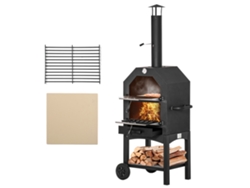 Forno De Pizza Exterior Com 2 Camadas Forno A Lenha Com Rodas Gaveta Removível Prateleira Para Jardim 64x54x160 Cm Preto