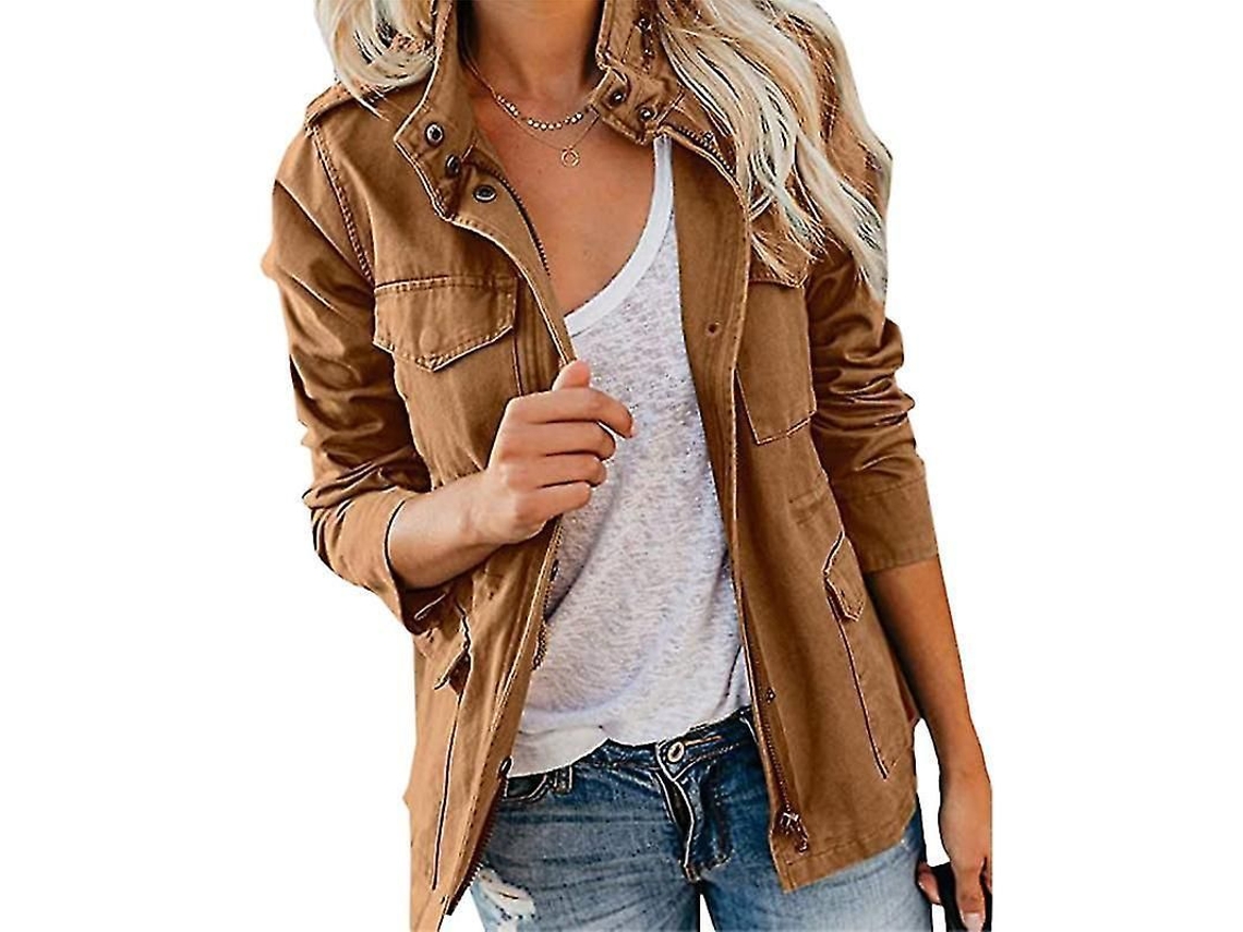 2026-chaqueta Militar De Mujer Con Botones Prensa Para Otoño Invierno Manga Larga Chaqueta De Utilidad De Moda Urbana