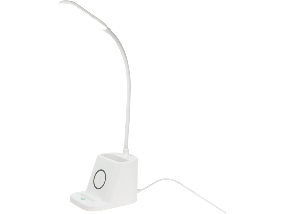 Lámpara De Mesa Pequeña Y Flexible Con Cargador Inalámbrico Para Smartphone Y Portalápices Integrado.