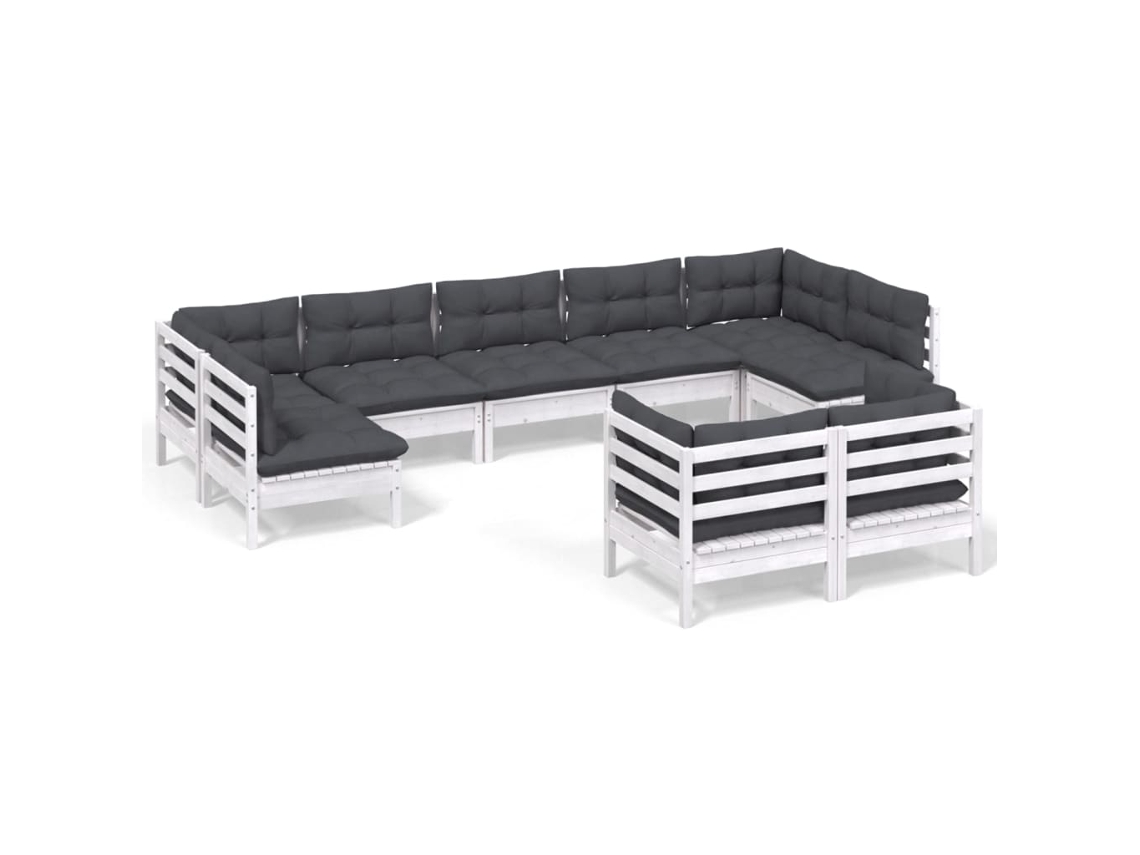 Maison Exclusive - Muebles De Jardín 9 Pzas Y Cojines Blanco Madera Maciza De Pino