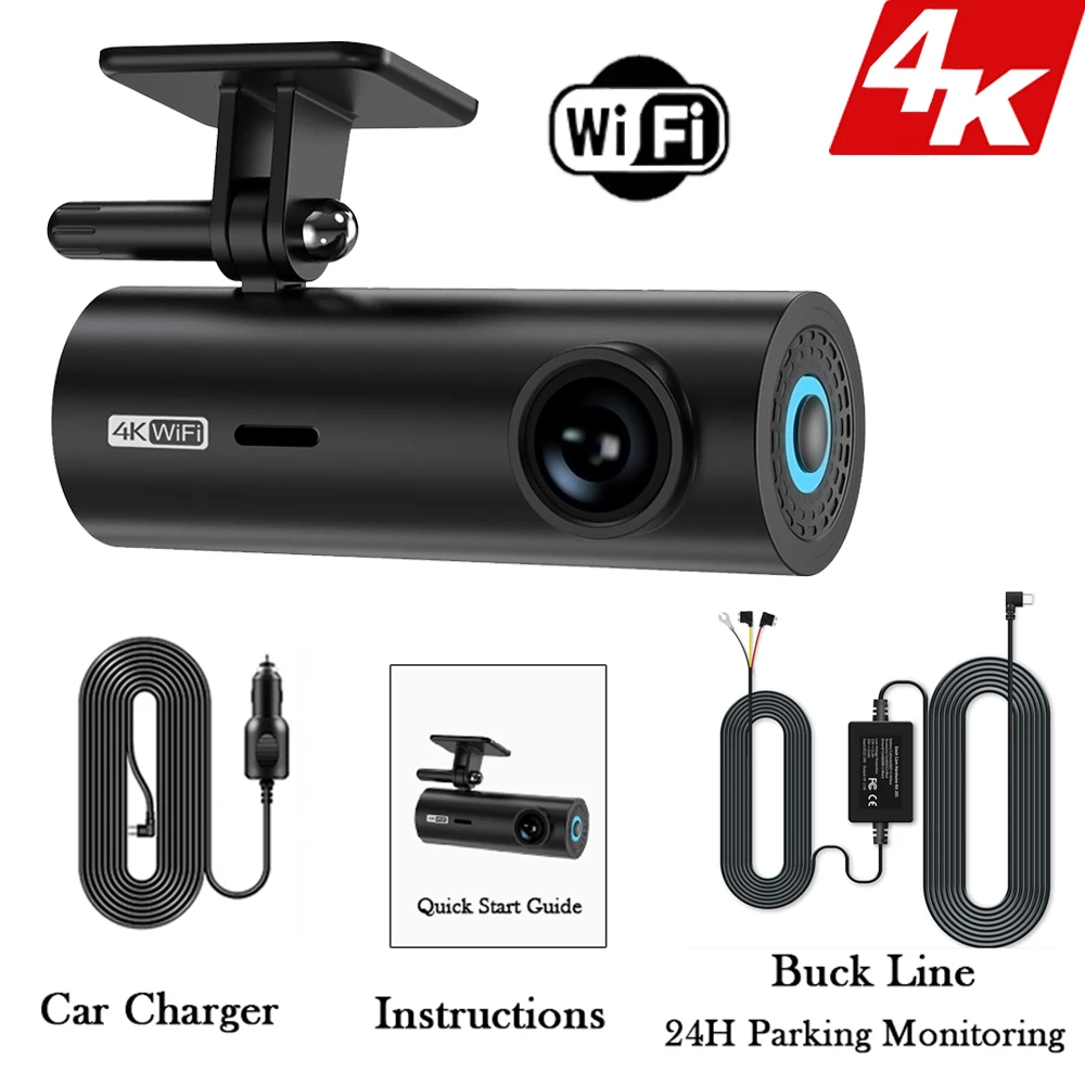 Dvr Para Coche (kit De Cableado De 64 Gb), Caja Negra Para Coche, Minicámara Frontal Wifi 4k