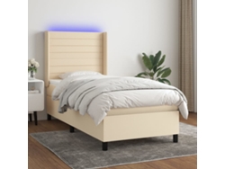 Cama Box Spring Colchón Y Luces Led Tela Crema 80x200 Cm