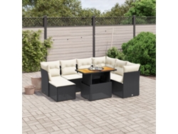 Conjunto de sofá de jardín de 8 piezas con cojines en mimbre sintético negro de DKD Home Decor