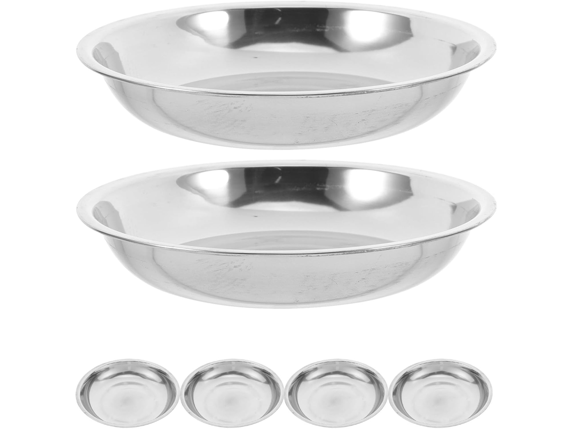 Juego De 6 Platos Redondos De Acero Inoxidable De 15 Cm, Prácticas Bandejas Para Comida Para El Hogar Y Fiestas.