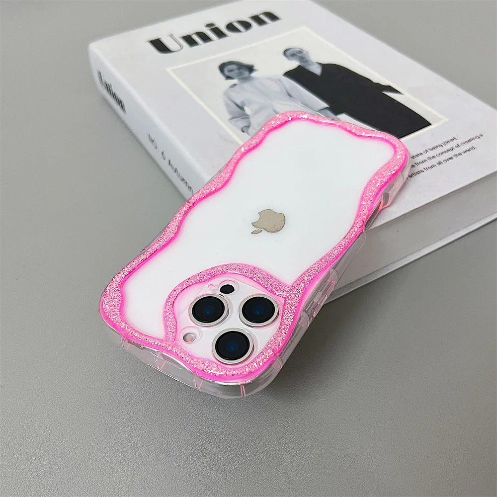 (iphone 13 Pro Max, Rosa) Funda Ondulada Para Iphone, Transparente, Bonita, Protectora A Prueba De Golpes.