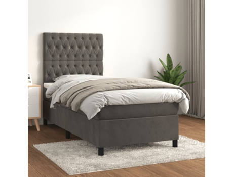 vidaXL Cama con somier y colchón 90x190 cm terciopelo gris oscuro