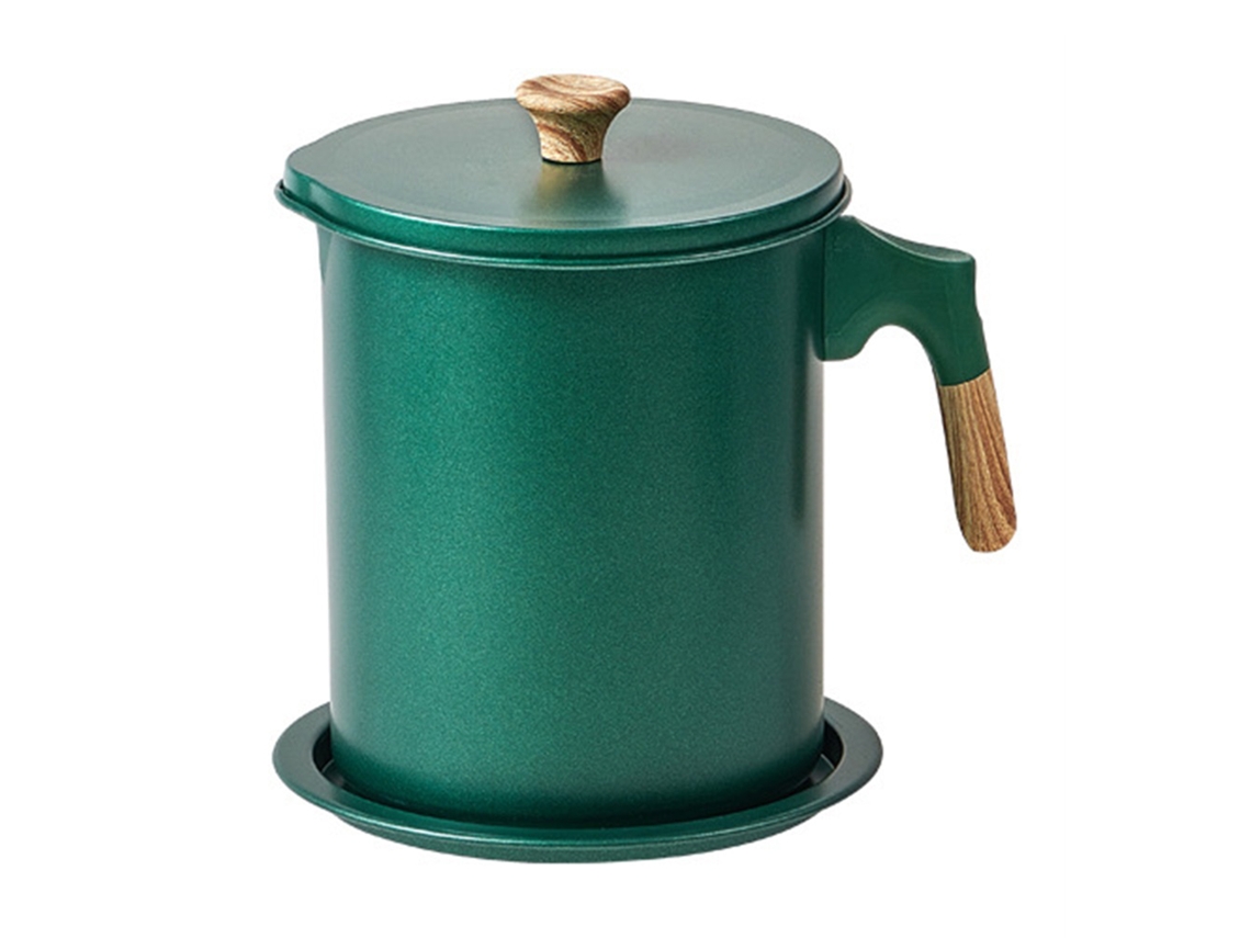 Olla Colador De Aceite 1.4l Con Textura De Madera Anti-óxido Almacenamiento Filtro Aceite Cocina Verde Oscuro