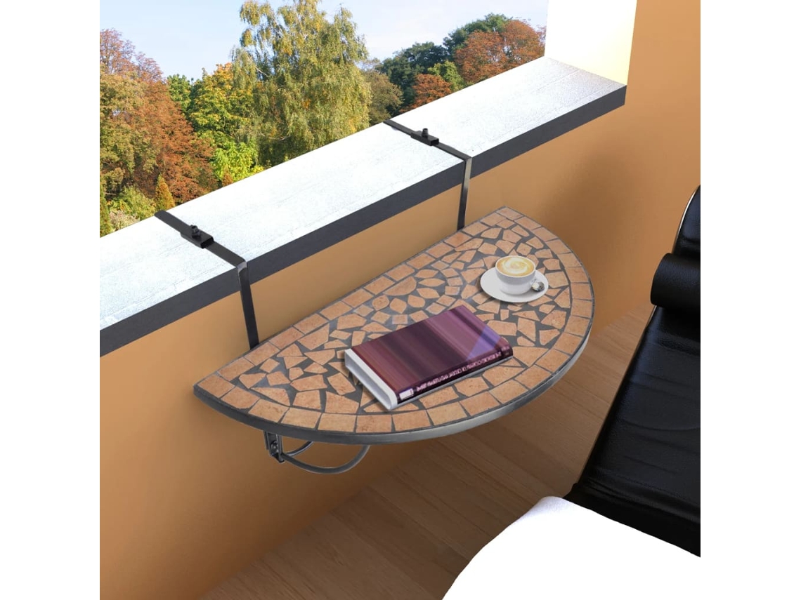 Mesa de jardín LOVELY HOME para balcón suspendida con mosaico en terracota (76 x 56 x 64 cm)
