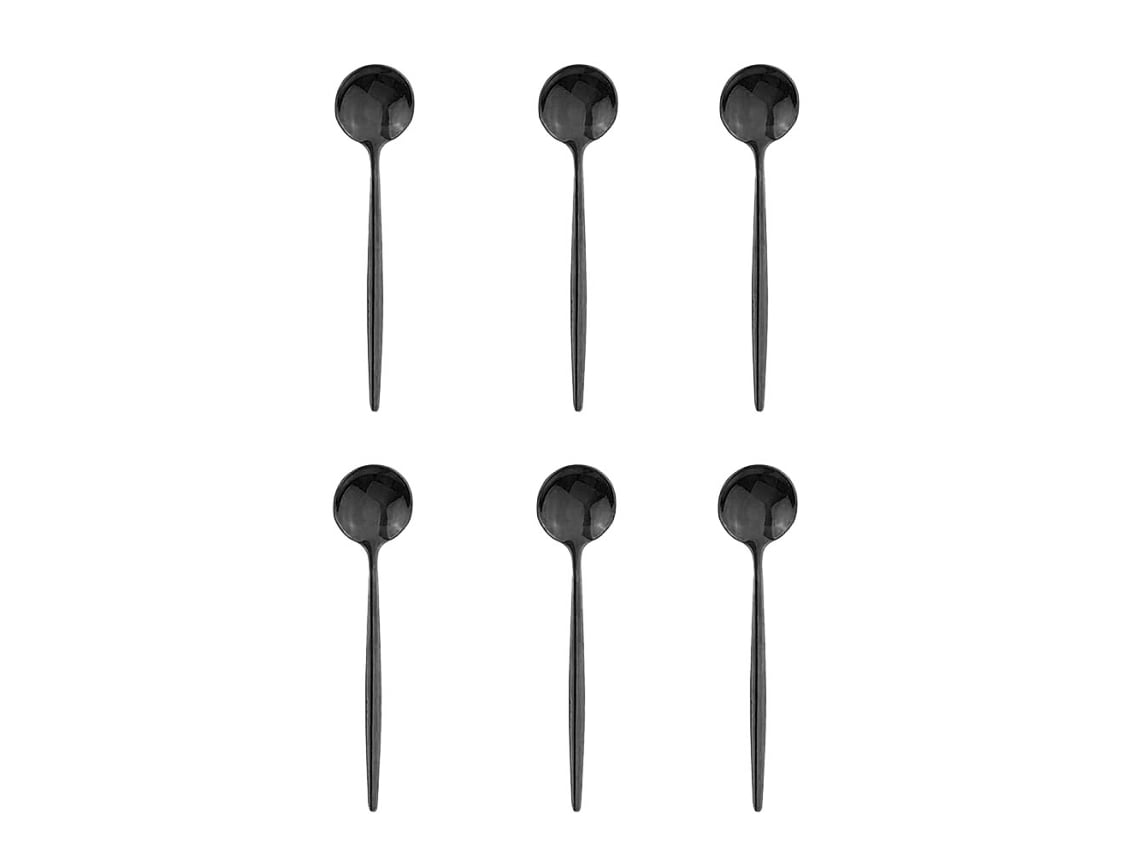 (negro) Un Juego De 6 Cucharas Pequeñas De Acero Inoxidable, De Color Negro Y Dorado.