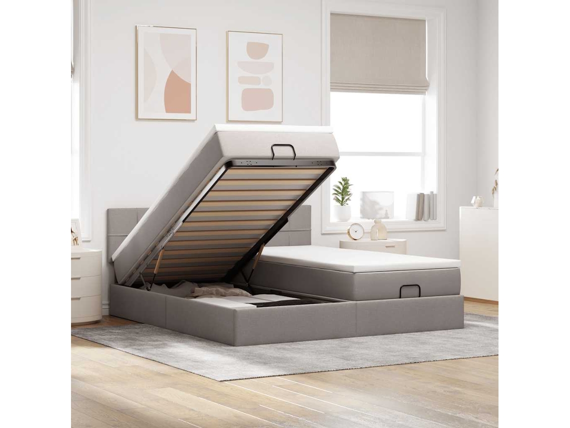 Syfax™ Estructura De Cama Otomana Colchones Tela Gris Pardo 160x200cm