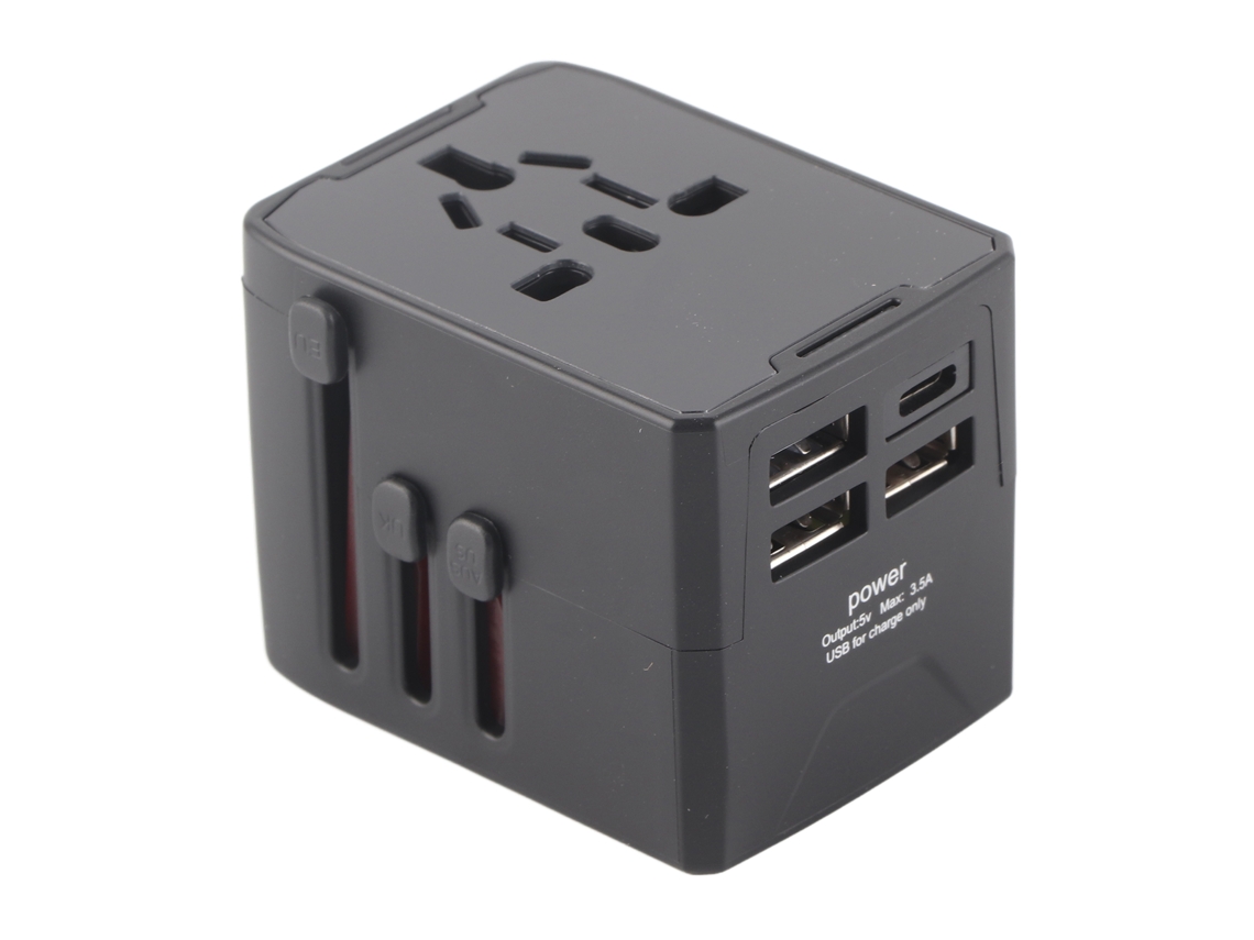 Adaptador Universal De Viaje Con Convertidor Y Múltiples Salidas Usb-c Para Enchufes Internacionales