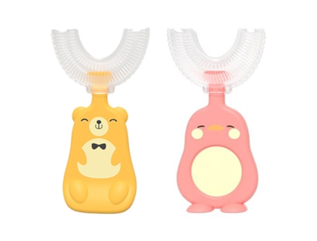 Cepillo de dientes en forma de U cepillo de dientes manual Herramientas de limpieza oral (amarillo) (2-6 años)