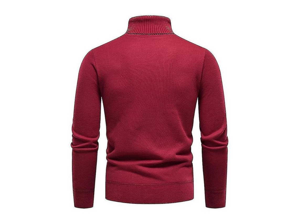 2026-jersey Hombre Cuello Alto Liso Invierno Slim Fit Tejido Grueso Abrigo Pull-over Básico 3xl Rojo Vino
