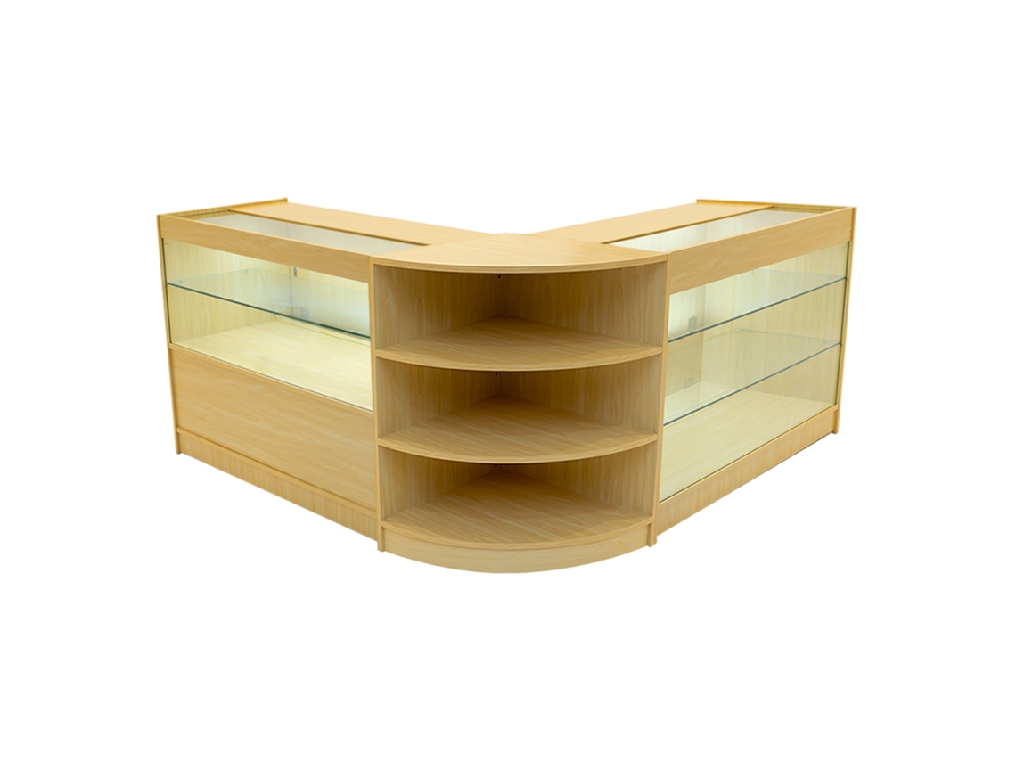Mostrador comercial MonsterShop Calliope, arce, K1200C1200LM60, MDF y vidrio templado