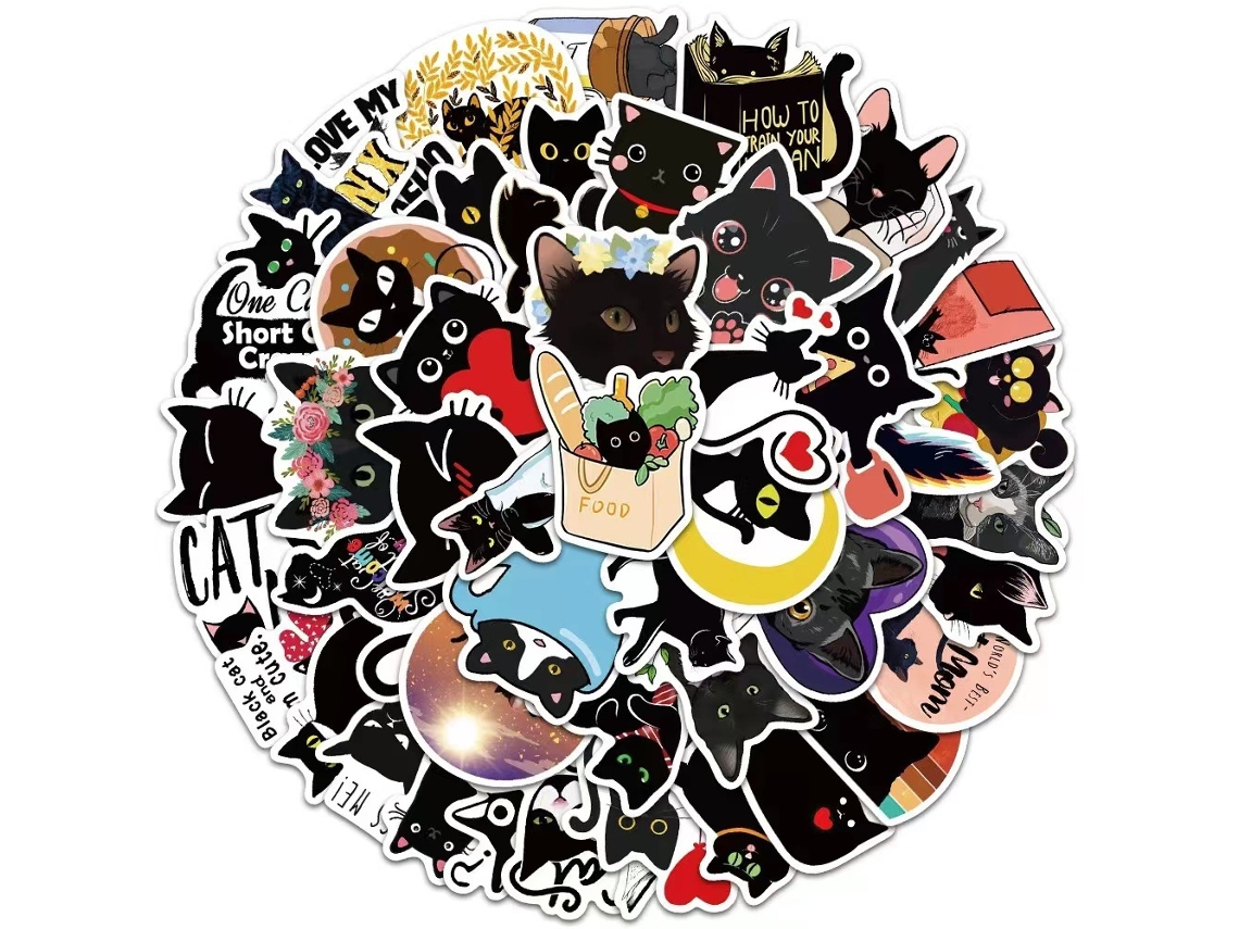 Bonitas pegatinas de gato negro, arte estético de PVC impermeable para decoración creativa DIY.