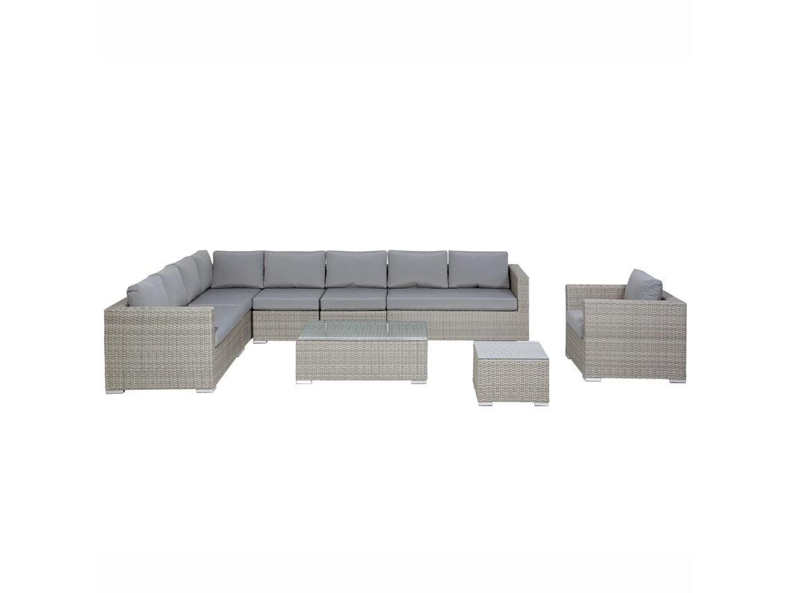 Conjunto de jardín modular de ratán gris derecho BELIANI Xxl