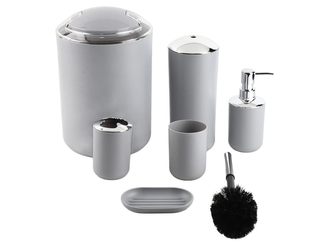 Juego de accesorios de baño: portacepillos de dientes, dispensador de jabón.