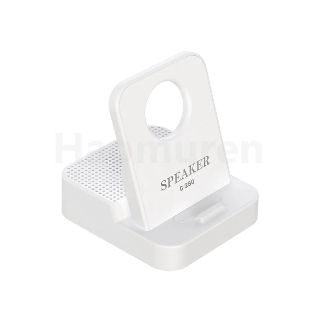 Soporte para teléfono móvil con altavoz Bluetooth, reproducción por inducción, color blanco.