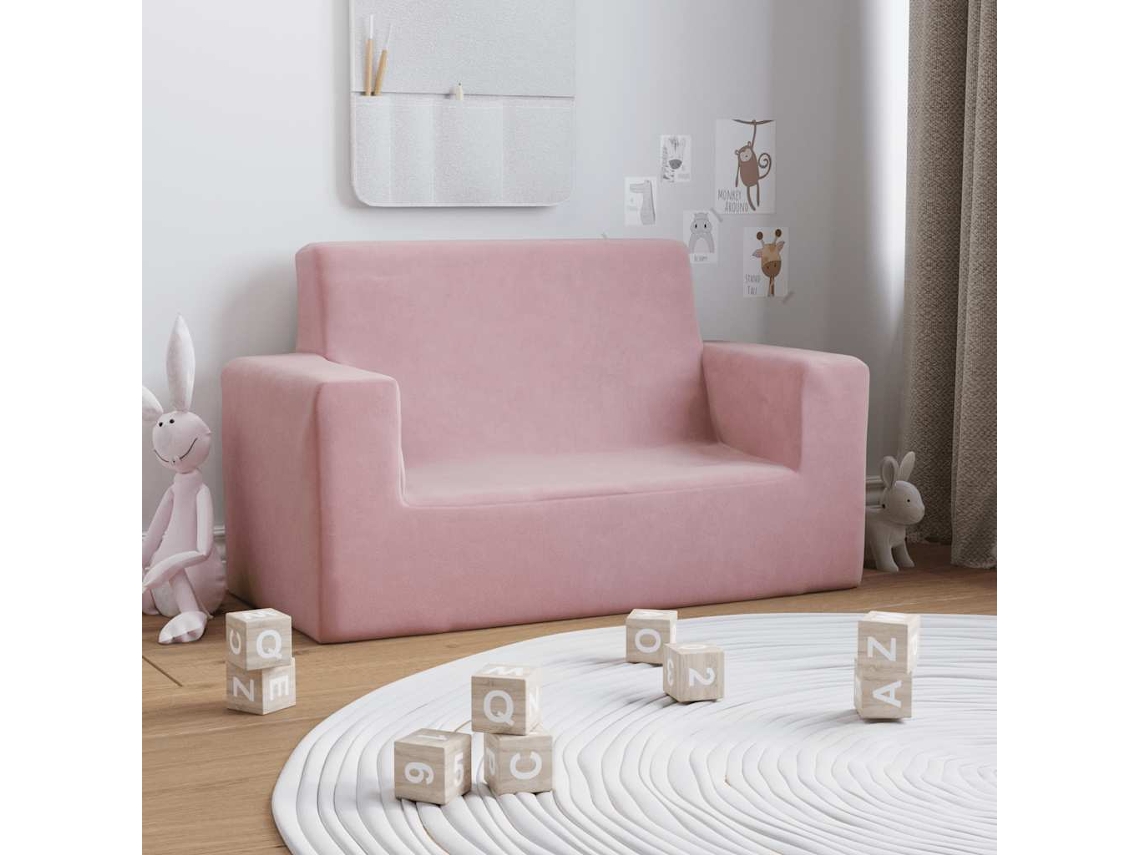 Sofá Para Niños De 2 Plazas | Sofá De Salón | Sofá De Descanso De Felpa Suave Rosa Wsd680237