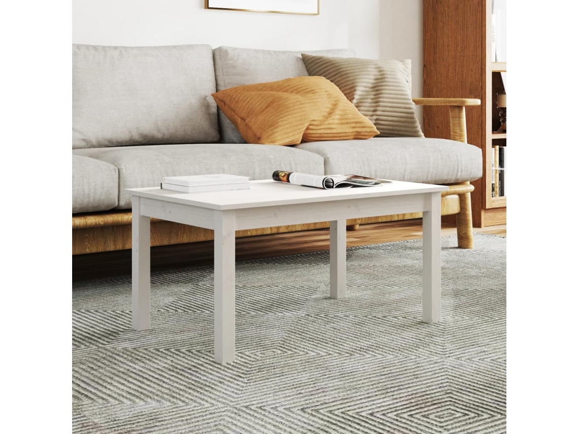 Mesa de Centro de Apoyo 80X50X40 Cm Madera de Pino Maciza Blanco