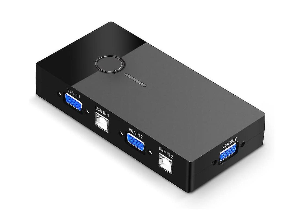 Conmutador KVM USB de 2 puertos VGA, 2 entradas a 1 salida para PC, pantalla VGA, teclado, ratón, impresora, escáner. Incluye 2 cables USB Yizhood (negro).