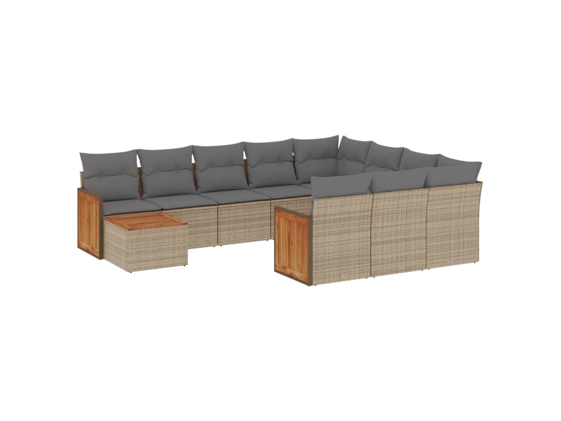 Conjunto de 11 sofás de jardín con cojines de mimbre, beige, EXCLUSIVO DE LA CASA