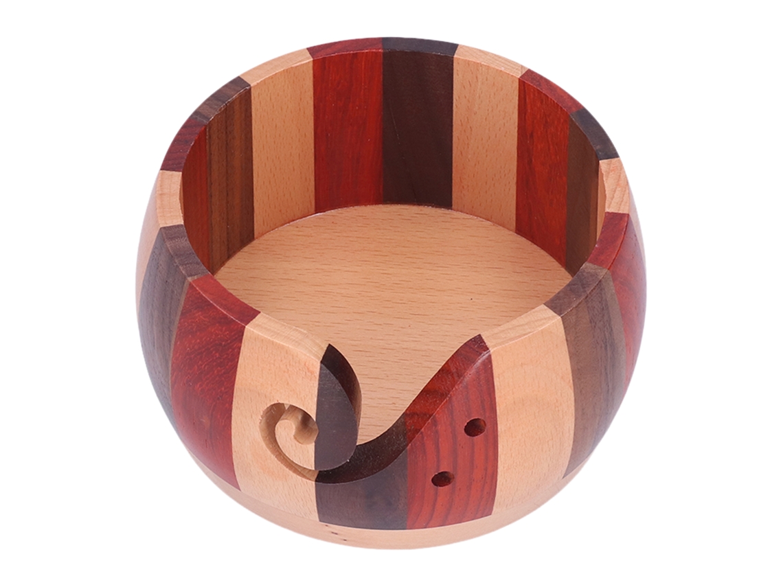 KOFIHETY Cuenco de madera para tejer, cuenco de crochet con corte en espiral y acabado liso, recipiente para guardar hilo y evitar enredos, diseño retro hecho 