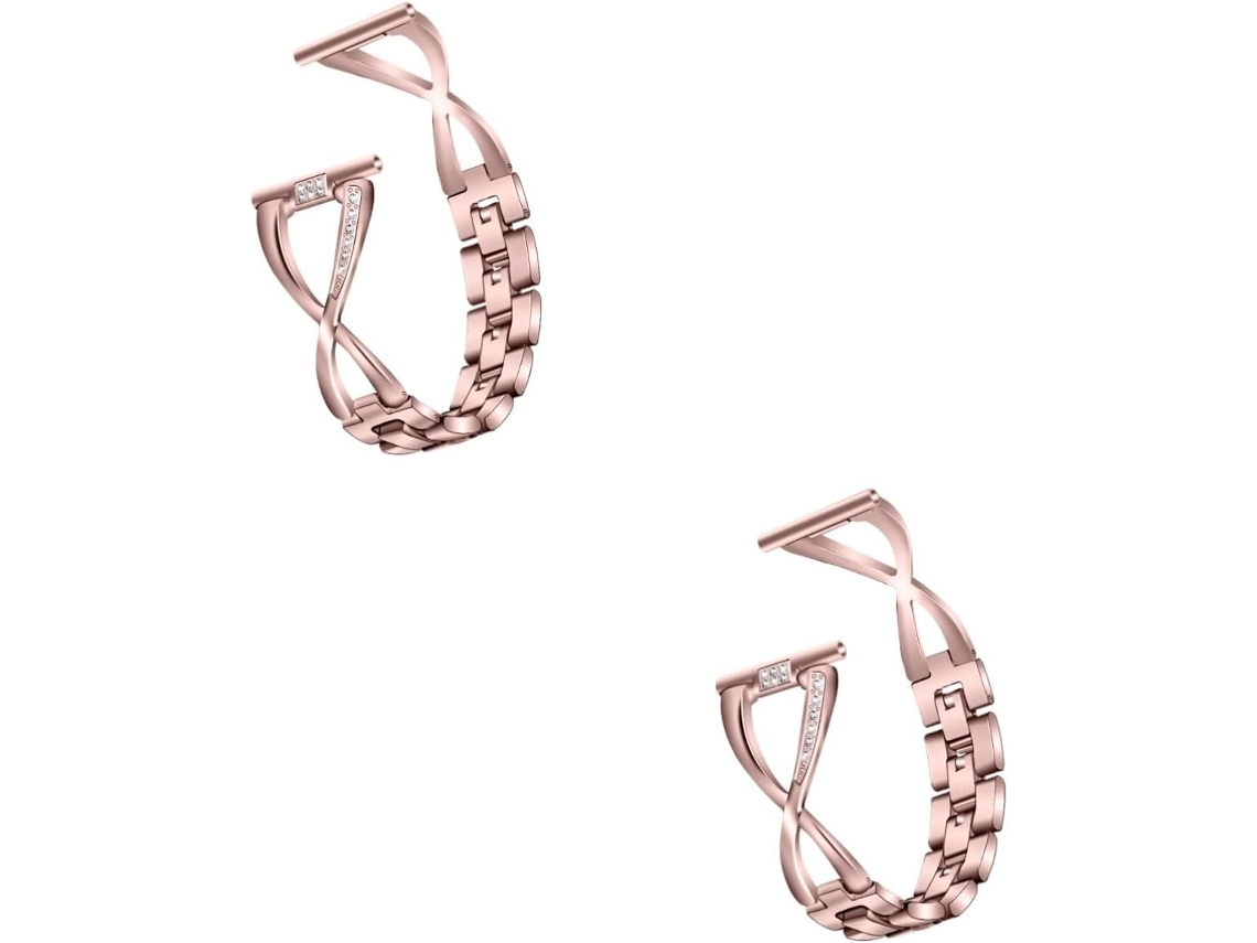 Conjunto De 2 Pulseiras De Relógio Em Ouro Rosa De 20 Mm Com Ajuste Rápido E Detalhes Em Strass Para Smartwatches.