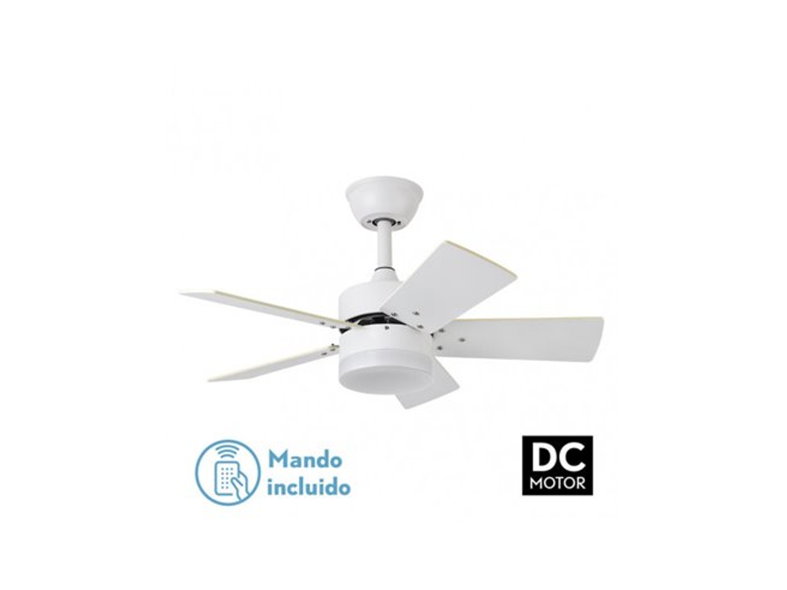 Ventilador Dc Marta 36w Blanco 5 Aspas Rev. Blanco/haya 41x76d 3240lm con Remoto , Memoria Y Temporizador 3000k,4000k,6000k FABRILAMP