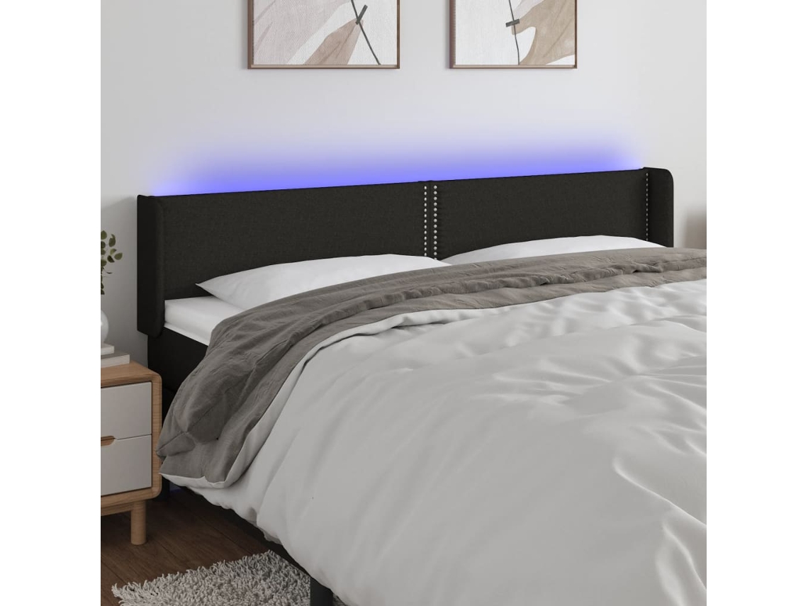Cabecero Con Led De Tela Negro 183x16x78/88 Cm