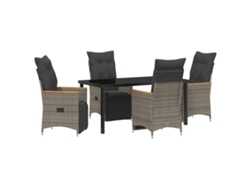 Conjunto de comedor de jardín vidaxl de 5 piezas con cojines de ratán gris y polipropileno