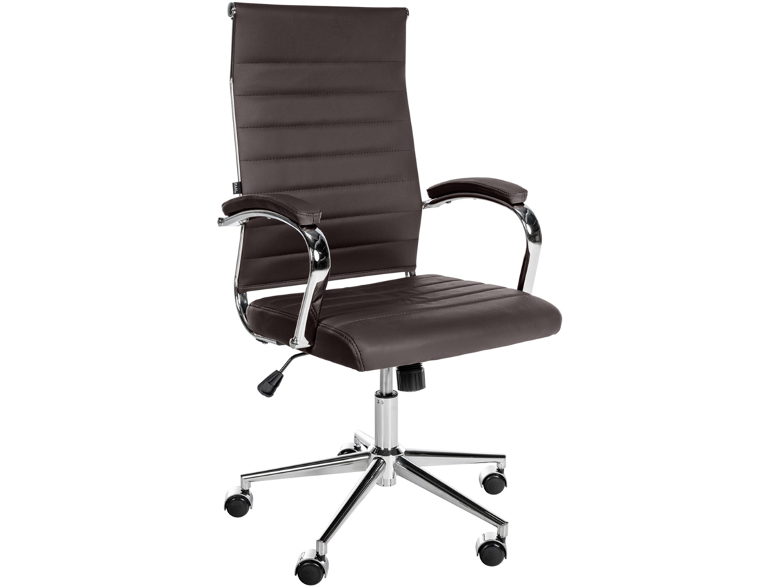 Silla de oficina Mollis café CLP de cuero auténtico