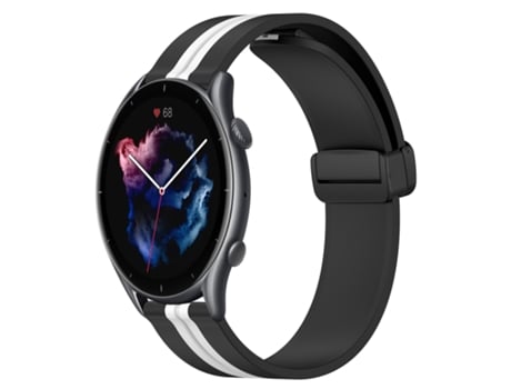 Correa de reloj inteligente para Amazfit 3, correa de silicona de 22 mm con cierre magnético plegable (negro + blanco)