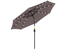 Sombrilla Terraza Exterior Ø265 Cm De Jardín Con 32 Luces Led Solares Poste De Acero Y Manivela Parasol Inclinable Para Patio Gris