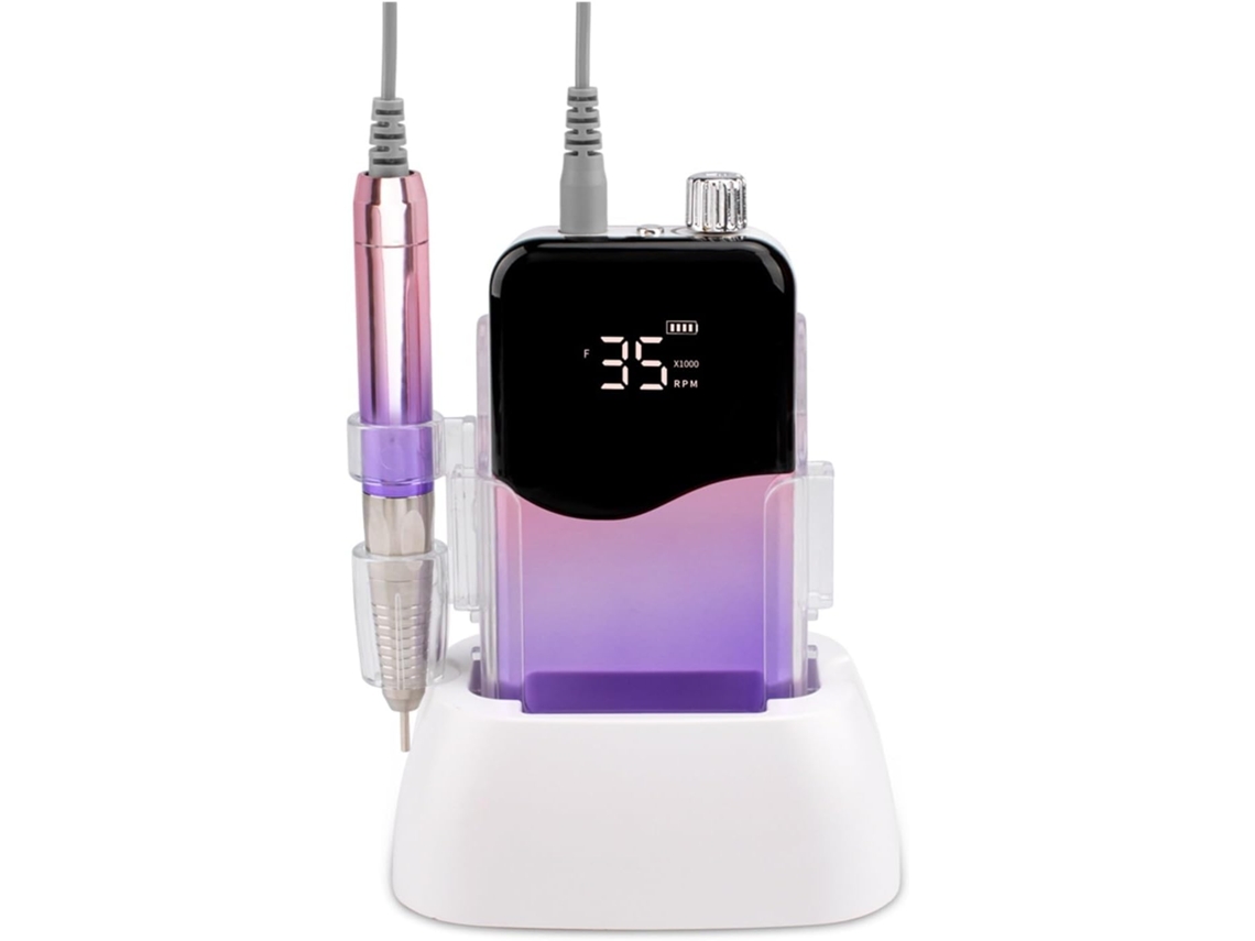 Taladro De Uñas Inalámbrico, Base De Escritorio Portátil, Cepillo Morado, Máquina De Manicura Recargable