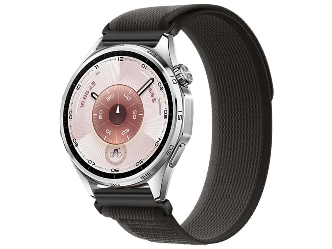 Bracelete Para Huawei Watch Gt 6 (46mm) - Nylon - Fecho De Velcro - Wild Path Loop Preto E Cinza