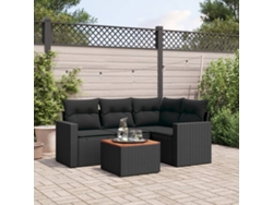 Conjunto de sofá de jardín con cojines de mimbre sintético negro, Dkd Home Decor