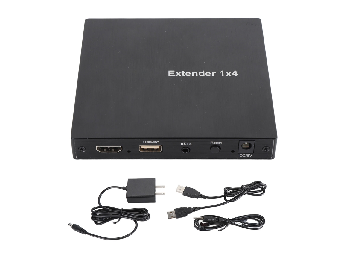 Divisor/extensor HDMI KVM de 1 a 4 salidas, 200 m, 1080p, 60 Hz, compatible con PC, portátiles y decodificadores. Enchufe estadounidense de 100-240 V.
