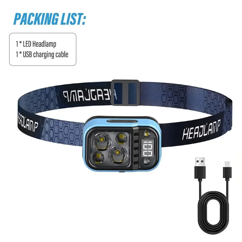 Linterna LED recargable para pesca con sensor e indicador de batería, ultrabrillante, utiliza chips LED XPG+COB.