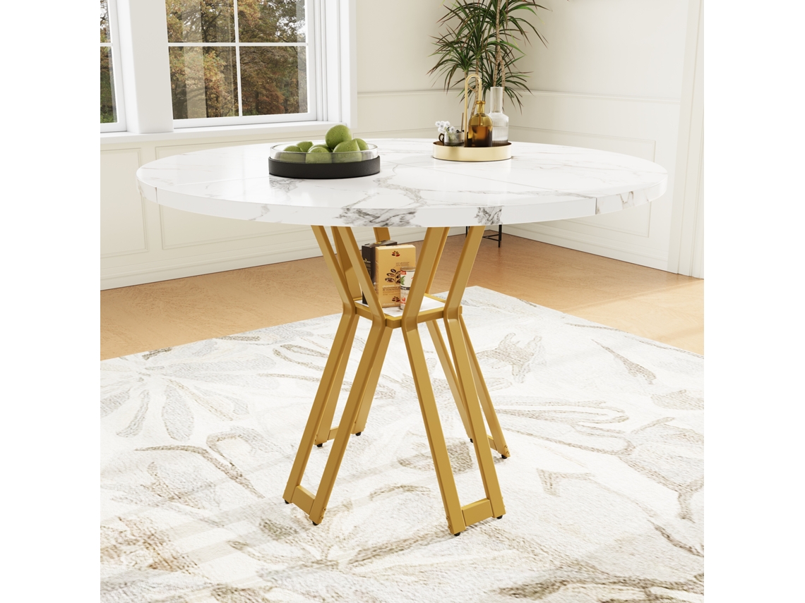 Una Mesa De Comedor Redonda Con Capacidad Para 4 A 6 Personas, Adecuada Tanto Para El Comedor Como Para La Sala De Estar.